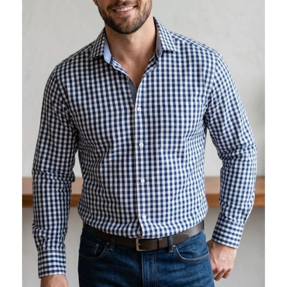 Tommy Hilfiger Blue & White Gingham Check Casual Button Down Shirt Men's Size L